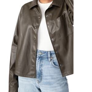 Sanctuary Womens Size XL Faux Leather Snap Front Shacket Olive Long Sleeves NWT